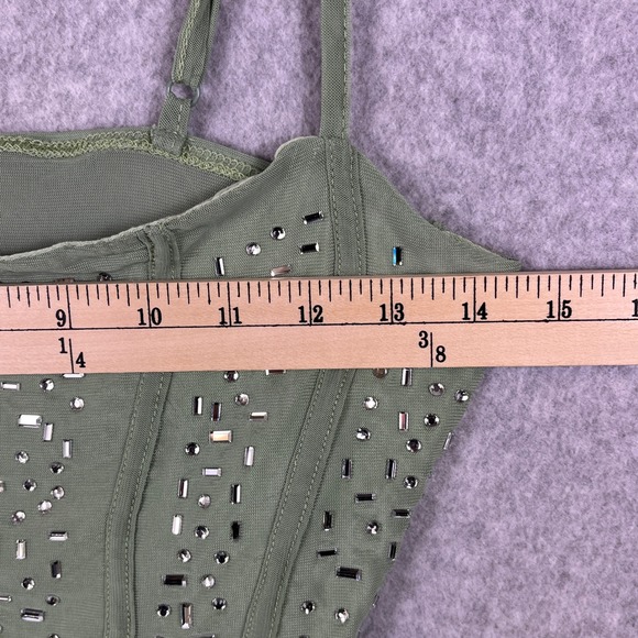 Sage Green Rhinestone Corset Top & Mini Skirt Set Women's Small Y2K Clubwear - Picture 3 of 12